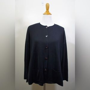 United Knitwear Black Button Down Knit Cardigan L